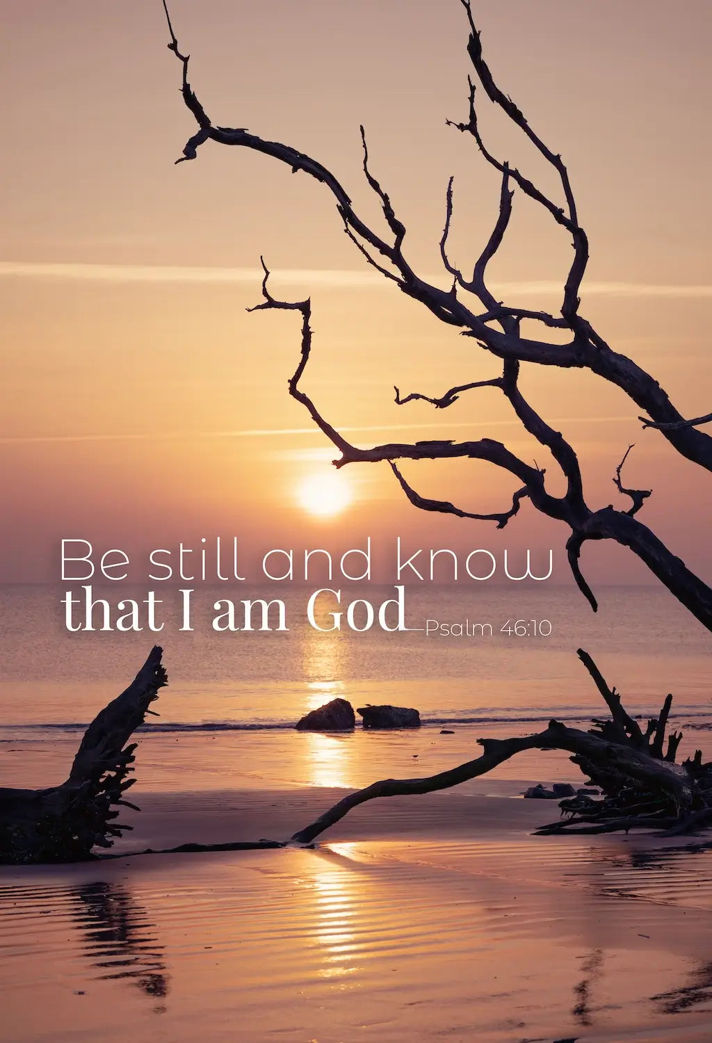 Be Still and Know Psalm 46:10 Christian Coastal Glass Wall Art – Inspirational Scripture Beach Sunset Print