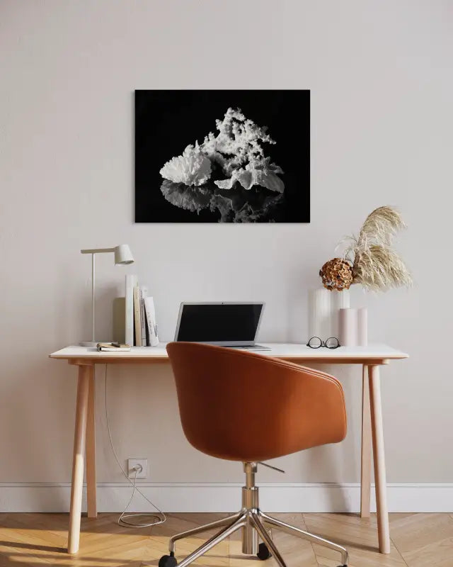 Black and white coral coastal glass print, Echoes of the Sea art-office decor