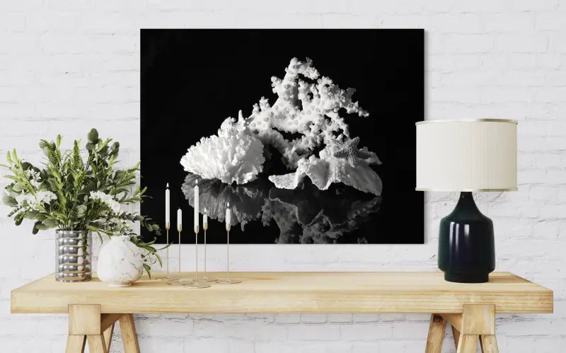 Black and white coral coastal glass print, Echoes of the Sea art - Shell Prints