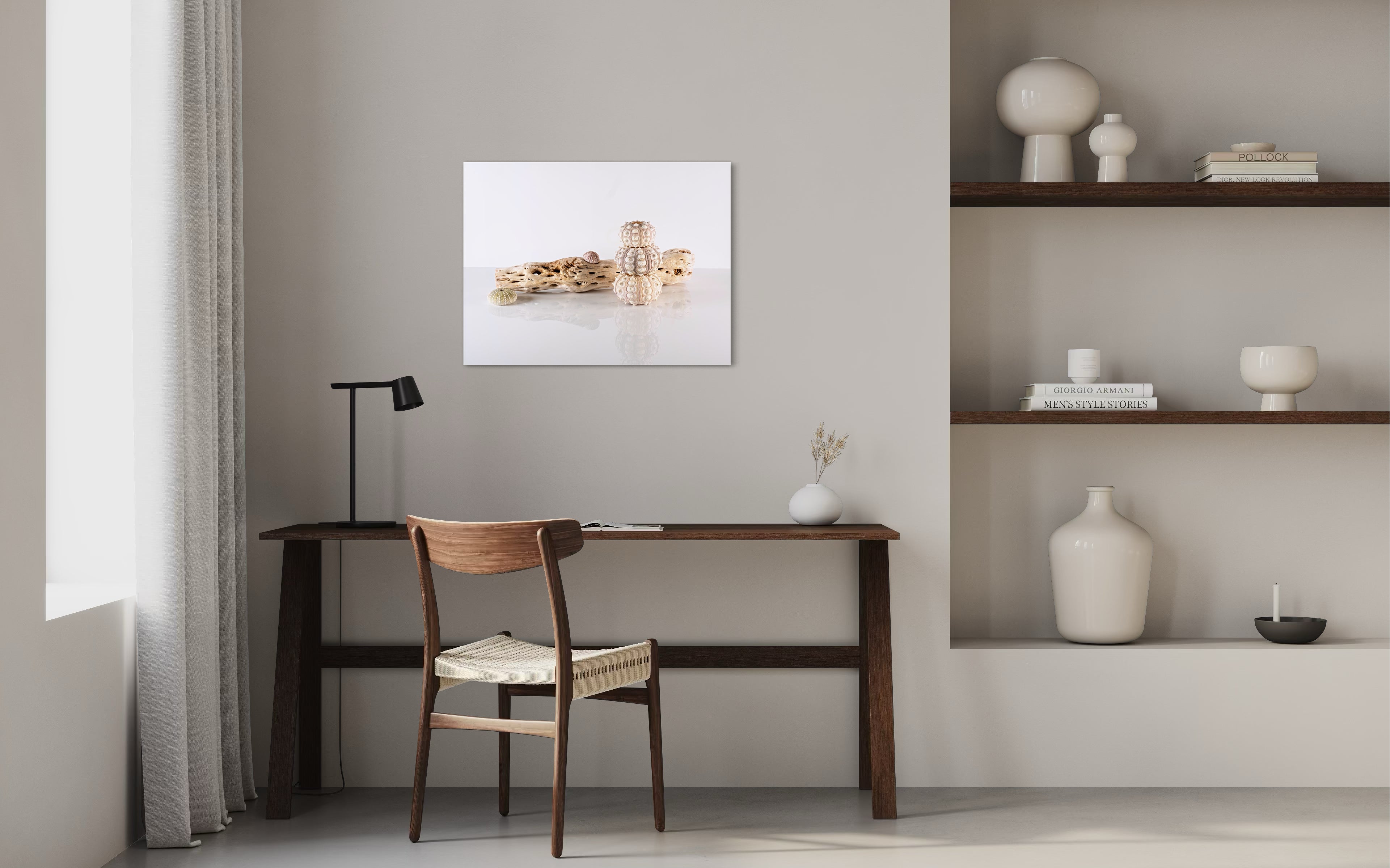 Cholla Driftwood and Sea Urchins Coastal Glass Print by Echoes of the Sea, office decor