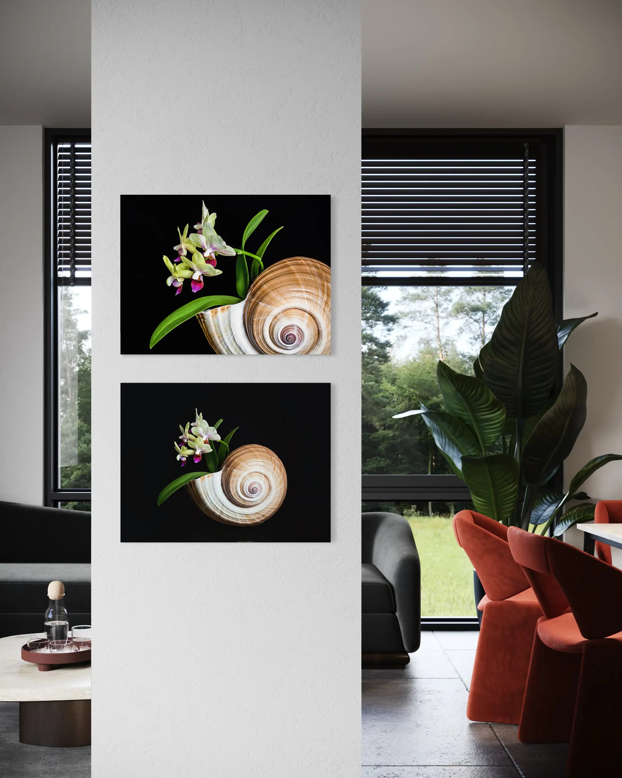 Close-Up Orchid & Seashell Glass Print - Coastal Art