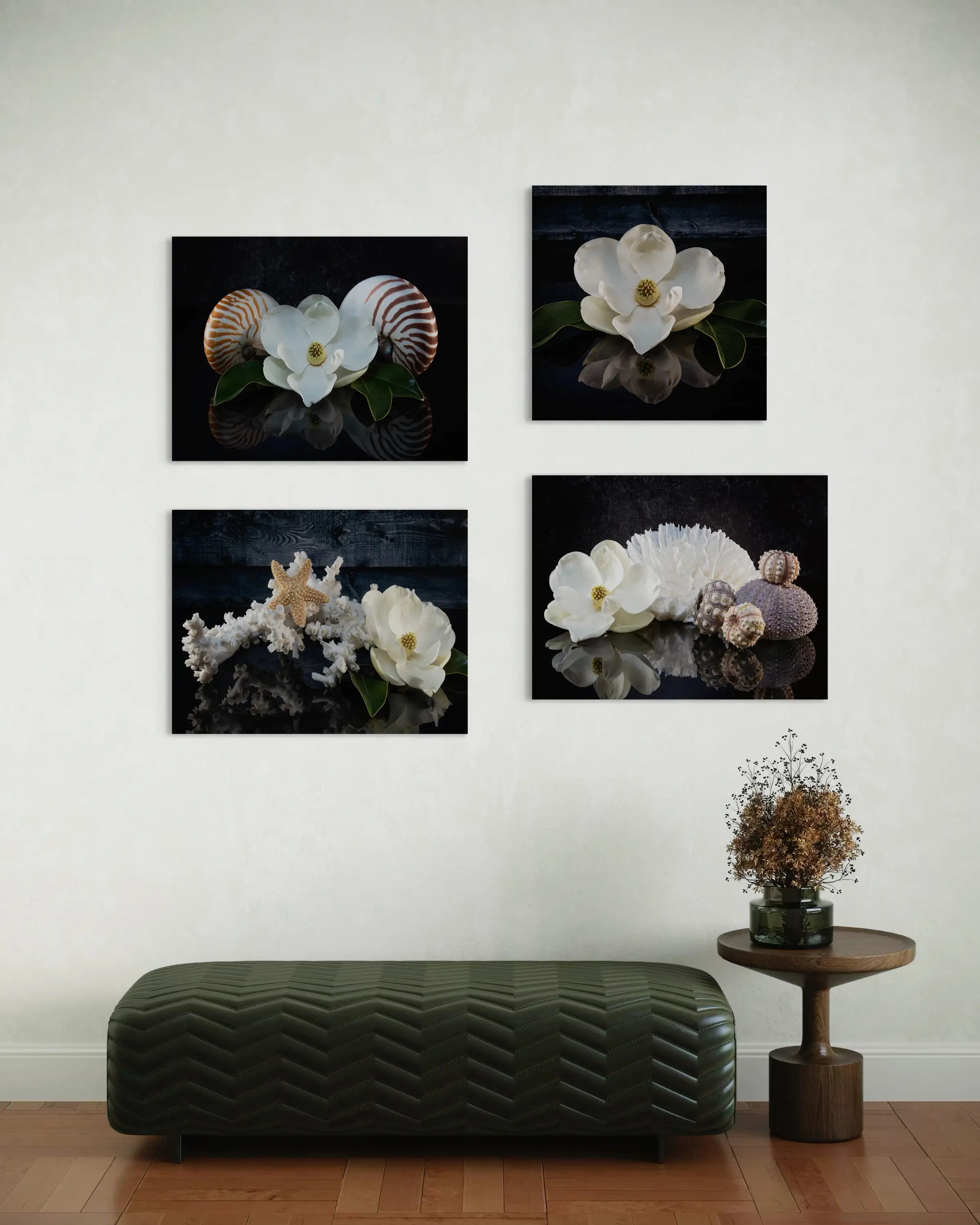 Wall gallery with 4 of Echoes of the Sea floral seascapes