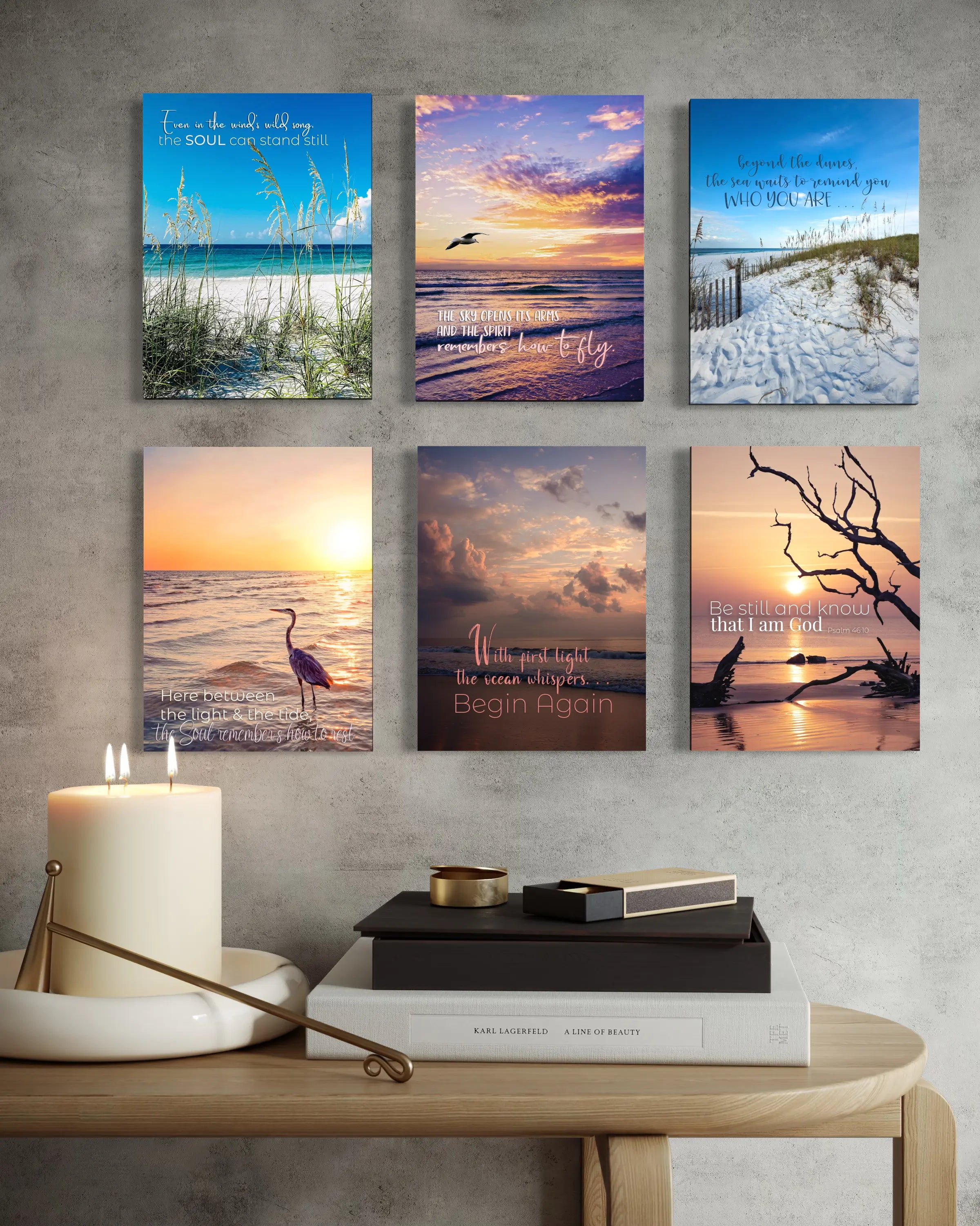 6 mini beach scenes with inspirational quotes glass prints