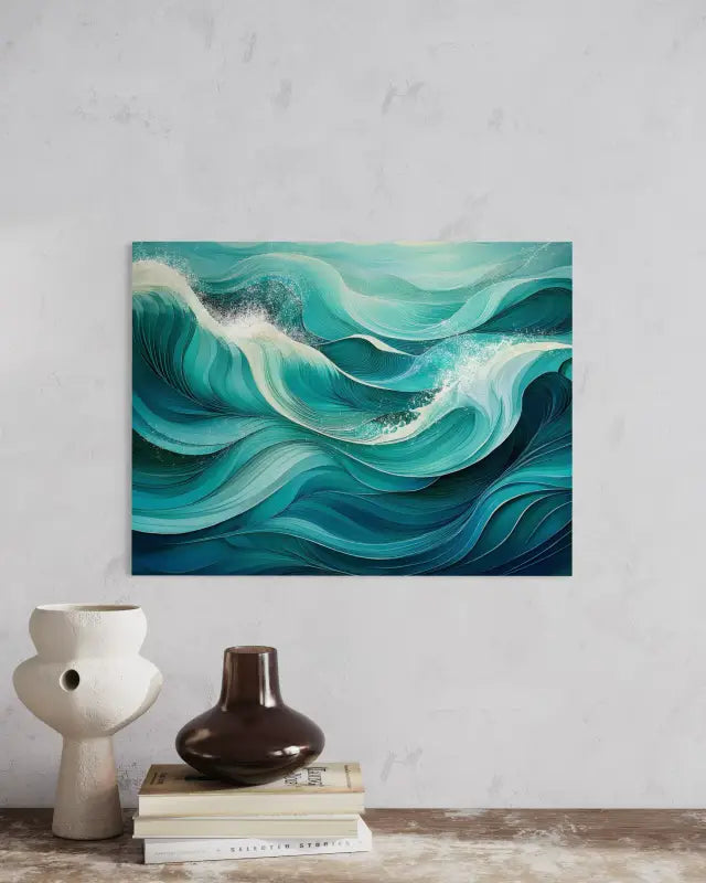 Emerald Swirl Waves Coastal Glass Print by Echoes of the Sea, ideal for coastal wall decor.