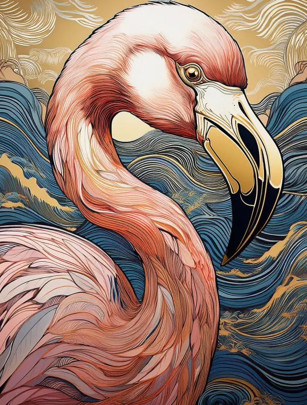 Chic Flamingo Blue Waves Coastal Glass Print by Echoes of the Sea