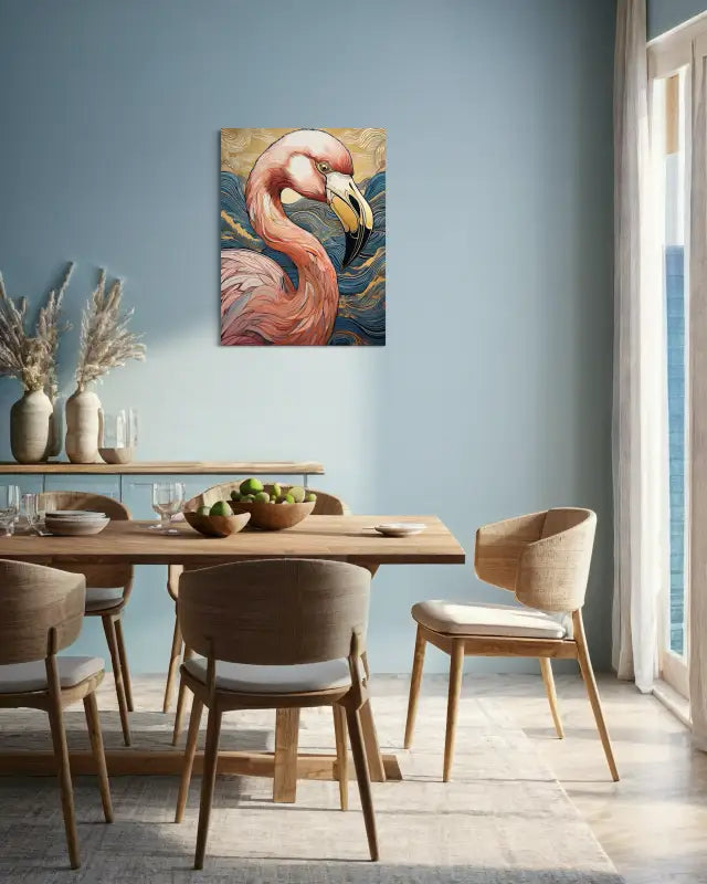 Chic Flamingo Blue Waves Coastal Glass Print by Echoes of the Sea-coastal dining room