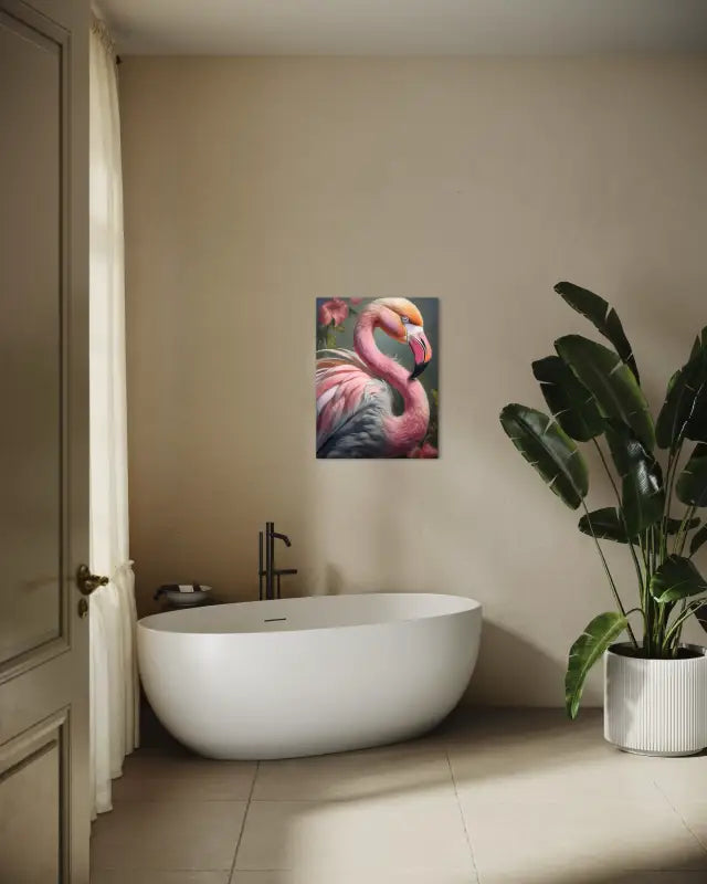 Tropical Paradise Flamingo Coastal Glass Print by Echoes of the Sea, vibrant for beach house, nursery and bathroom decor.