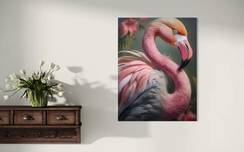 Tropical Paradise Flamingo Coastal Glass Print by Echoes of the Sea, vibrant for beach house and coastal wall decor.