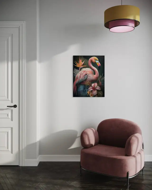 Fantastical Flamingo Bird of Paradise Coastal Glass Print by Echoes of the Sea_sitting area