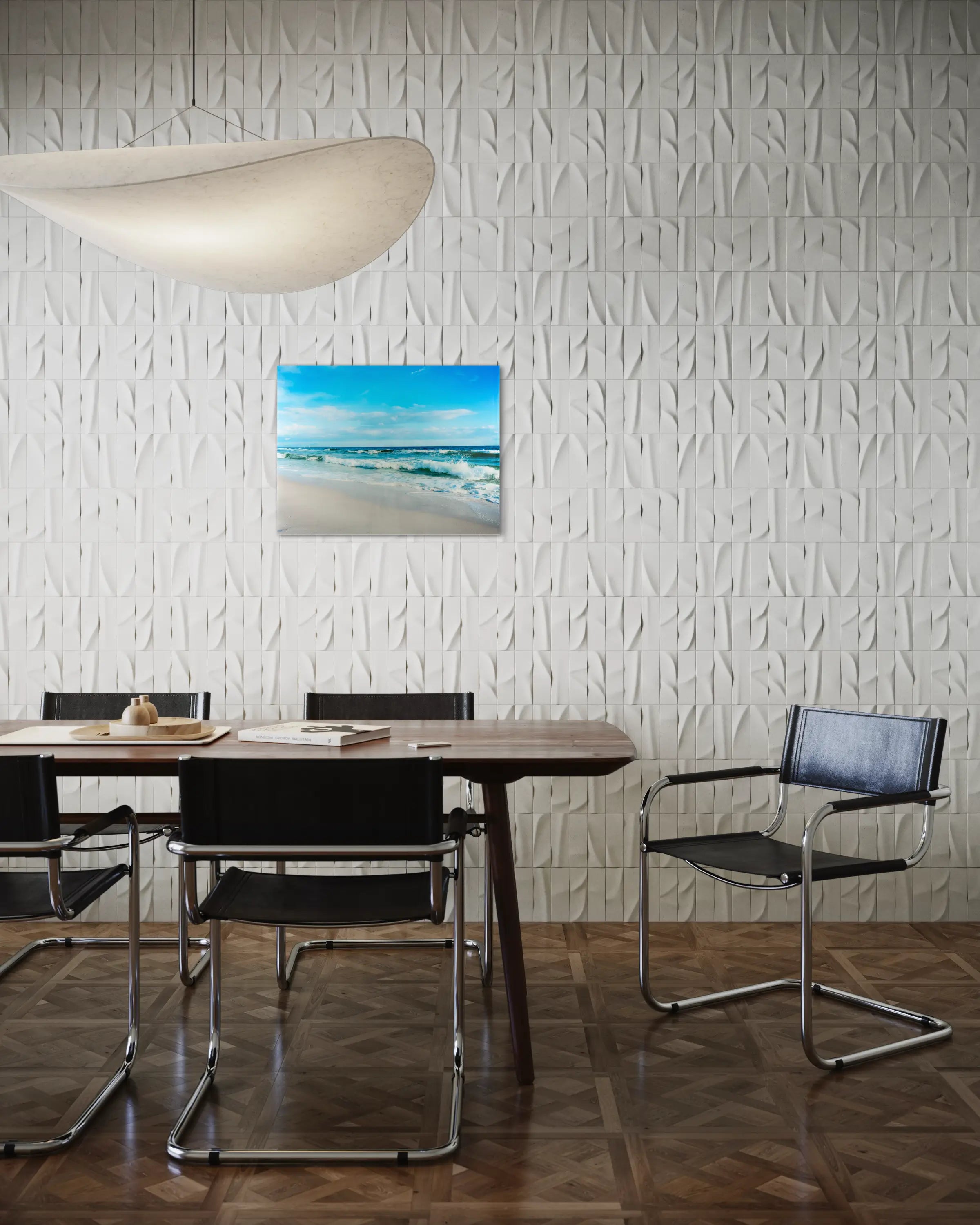 Florida Gulf Coast Waves Glass Print: Turquoise waves on white sand beach, coastal office decor.