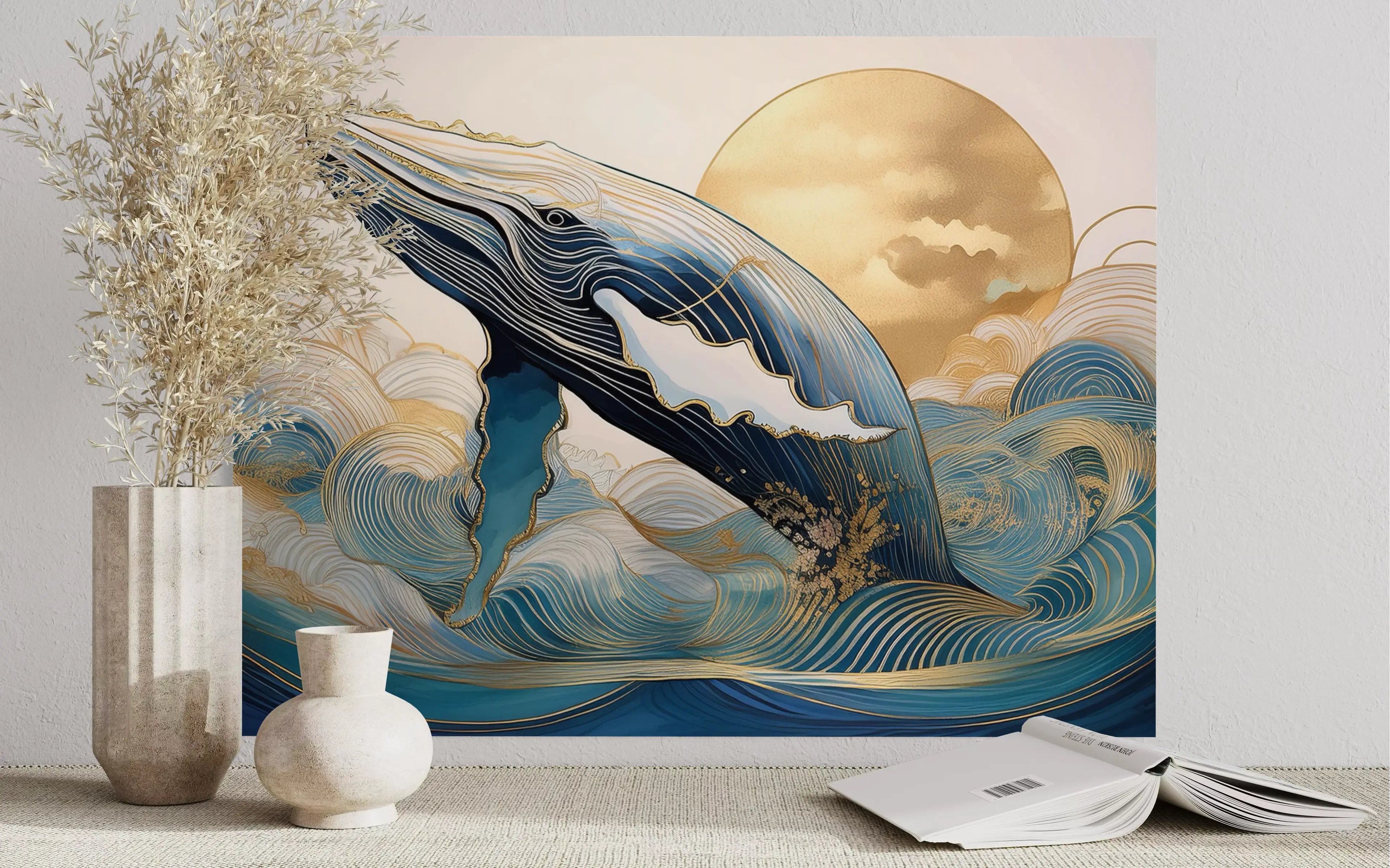 Golden Whale Glass Print – Echoes Coastal Ocean Art