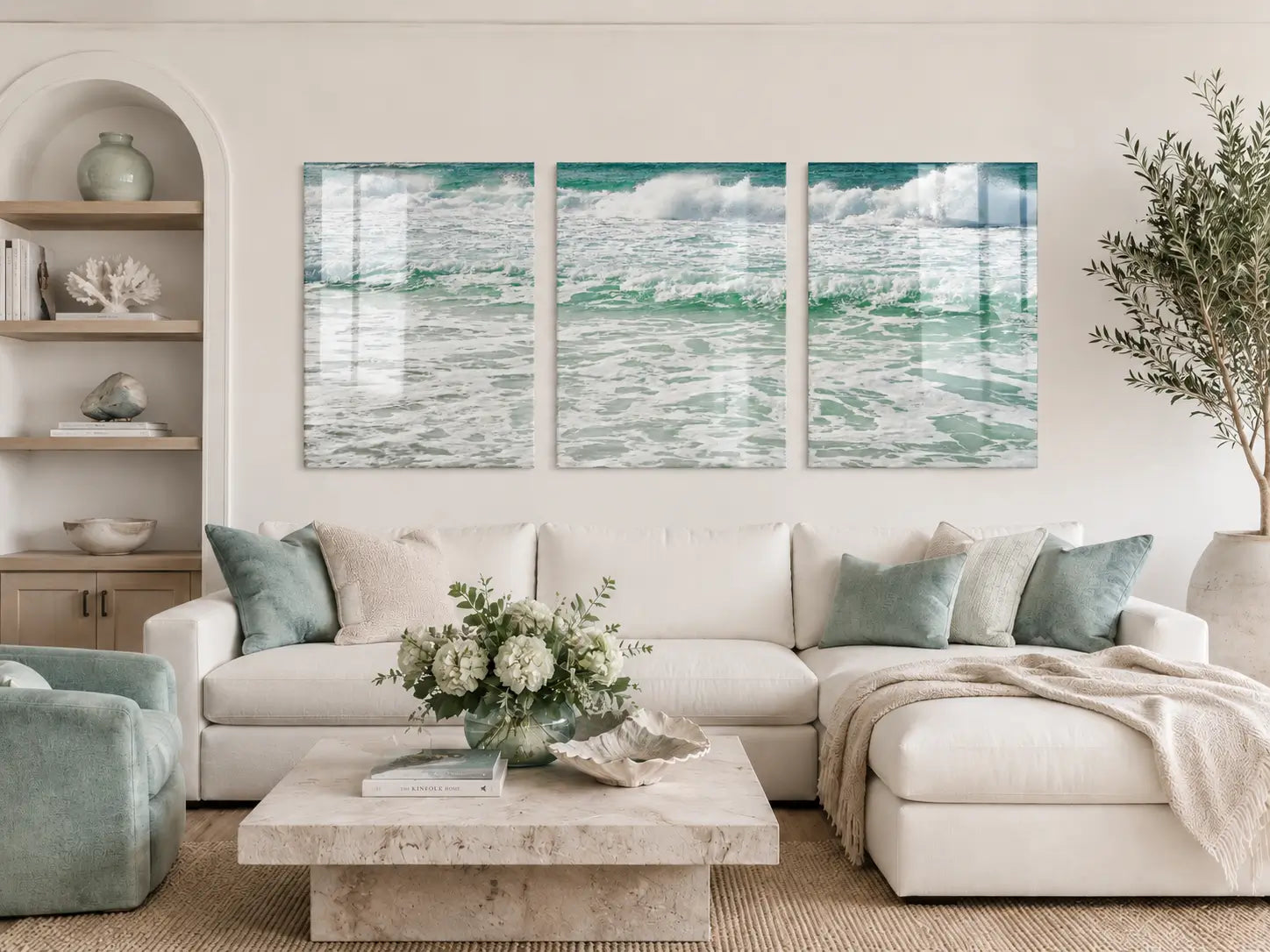 Gulf Coast Waves Triptych Glass Print