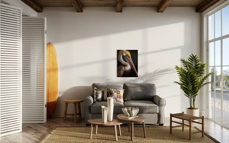 Majestic Brown Pelican Glass Artwork - Coastal Prints_sunroom decor