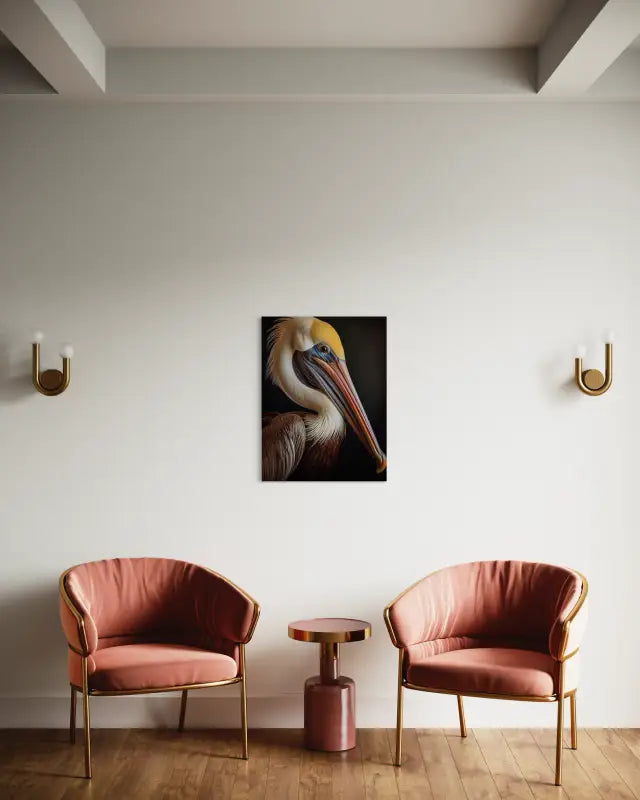 Coastal Majesty: Brown Pelican Glass Art Print from Echoes of the Sea, sitting area