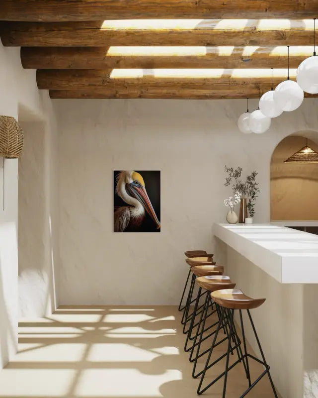 Coastal Majesty: Brown Pelican Glass Art Print from Echoes of the Sea-dining area