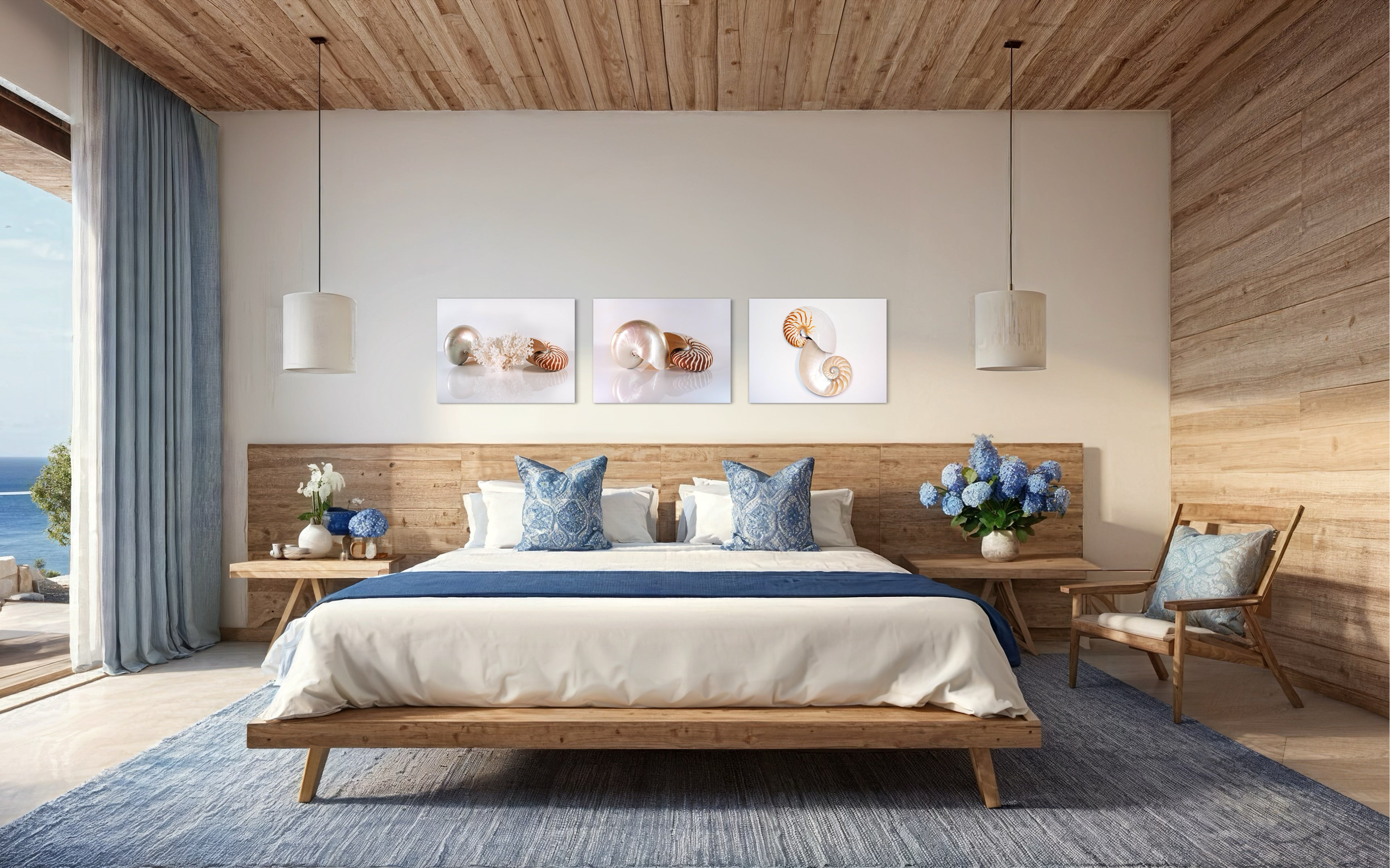 Nautilus Shell and Bird's Nest Coral Coastal Glass Print by Echoes of the Sea with 2 matching prints