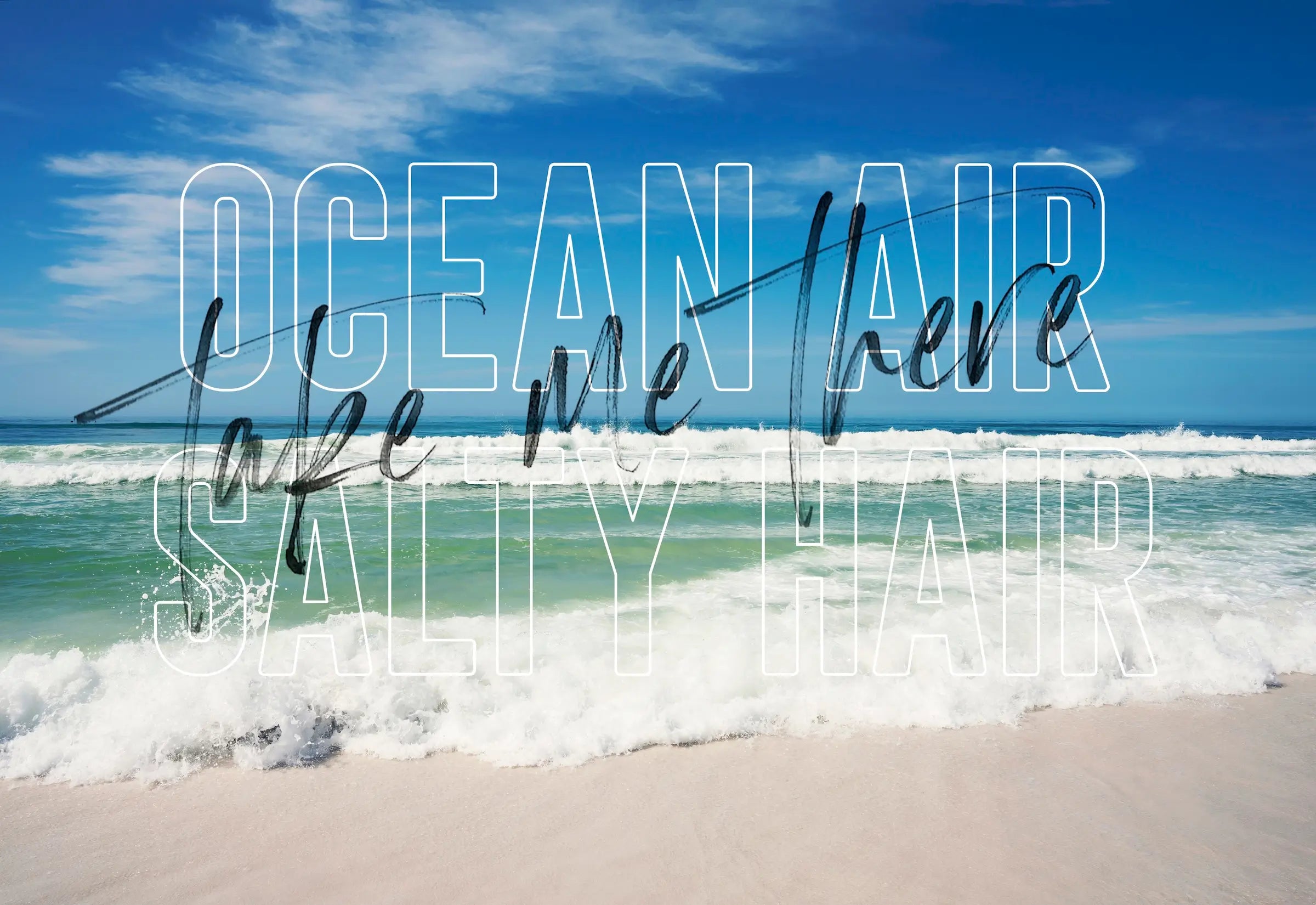 Emerald Coast waves with Ocean Air Salty Hair text, Echoes glass art