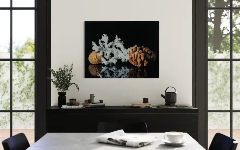 Luxury glass print of octopus coral and sea sponges, coastal marine wall art, eco-friendly, dining room decor