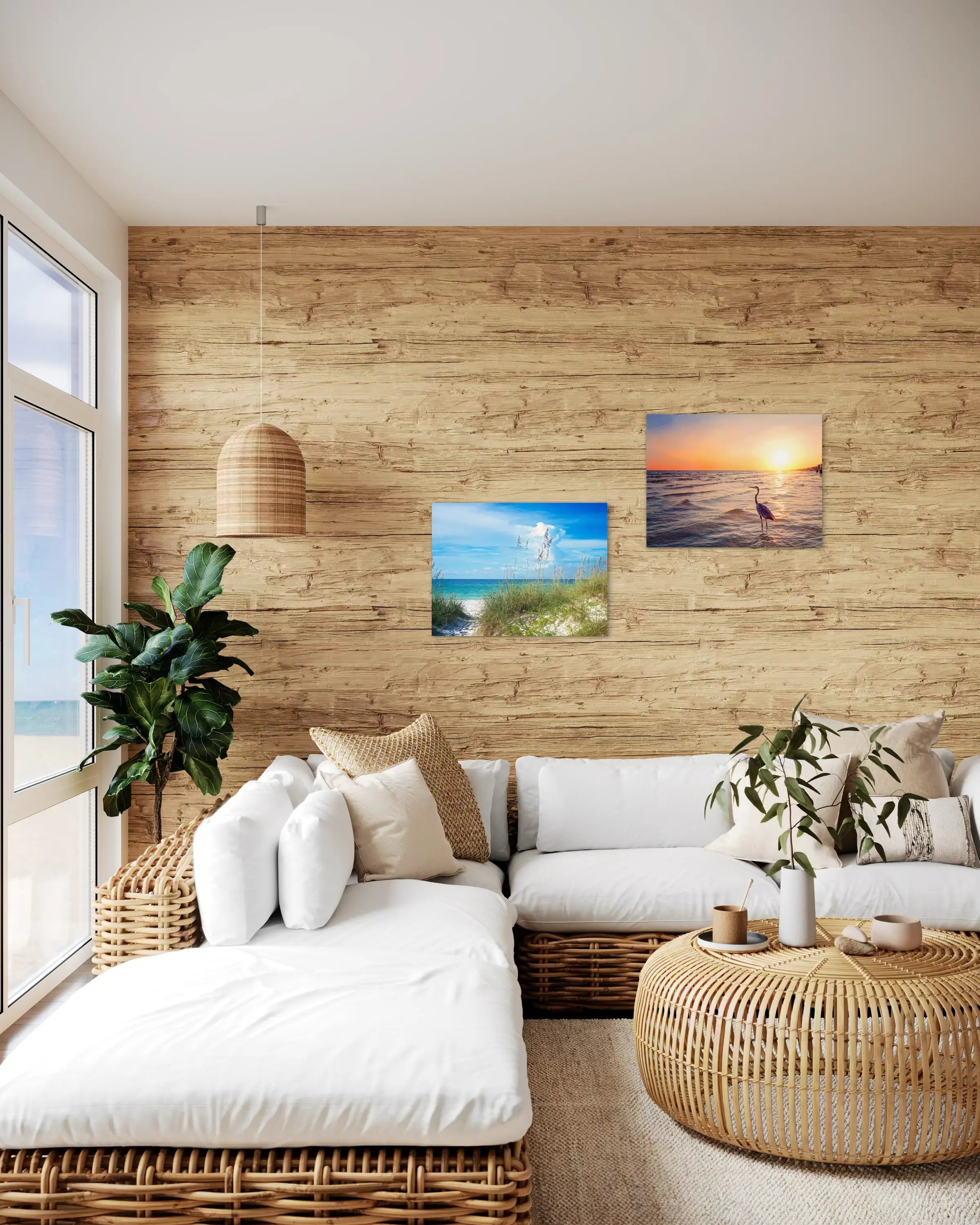 Sea oats and beach on glass, Echoes of the Sea coastal art, with another print