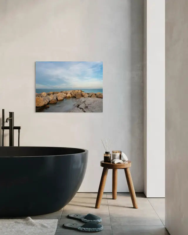 St. Pete's beach with turquoise waves, Echoes of the Sea glass art-bathroom decor