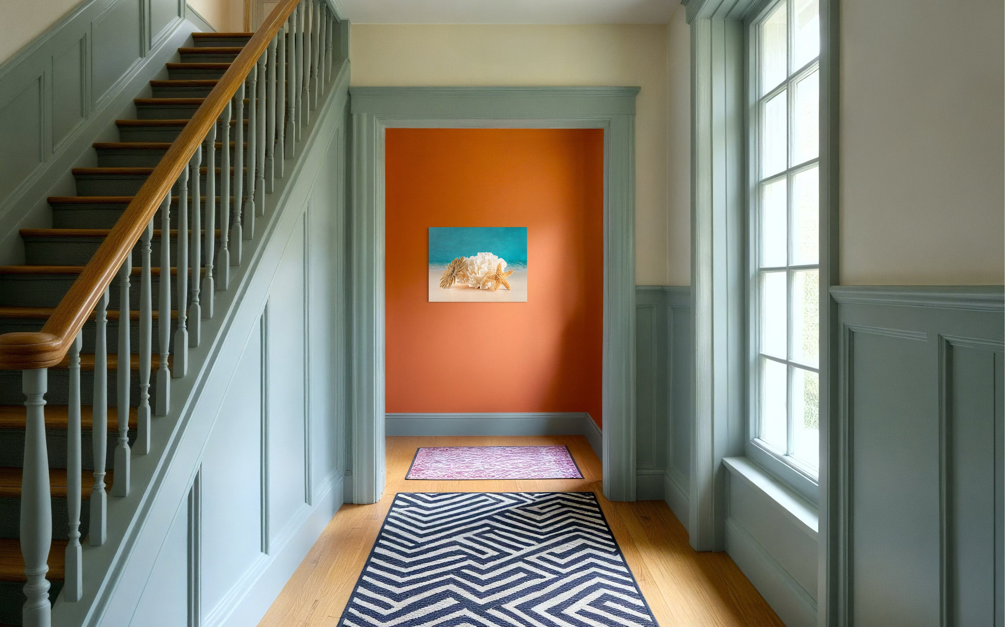 Starfish, Sun Star, and Plate Coral Coastal Glass Print by Echoes of the Sea, colorful coastal