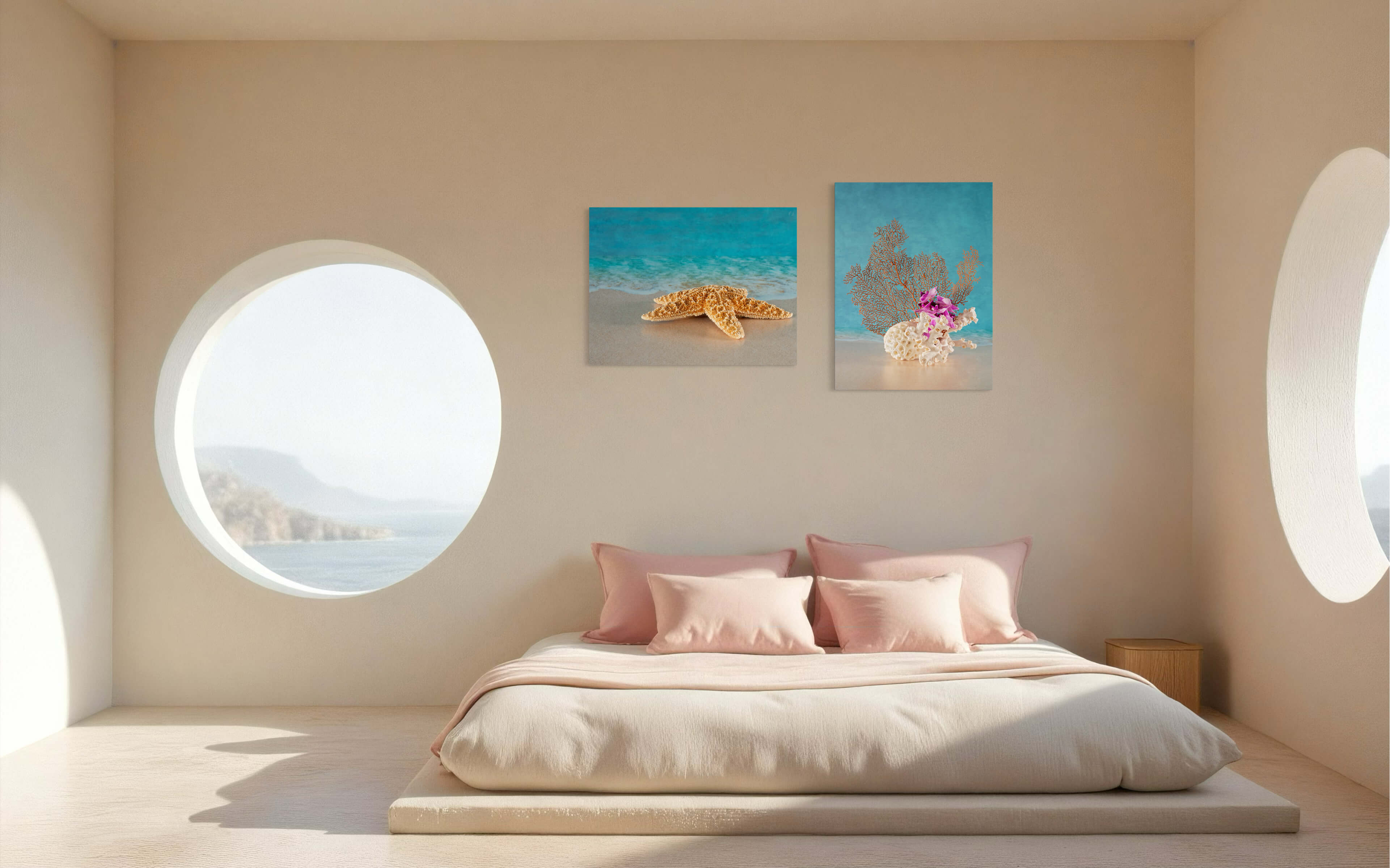 Starfish on Sandy Beach Glass Print | Coastal Ocean Wall Art - Shell Prints