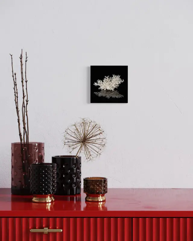 Vintage Bird’s Nest Coral Mini Glass Art, eco-friendly ocean decor, marine life print-displayed over sideboard