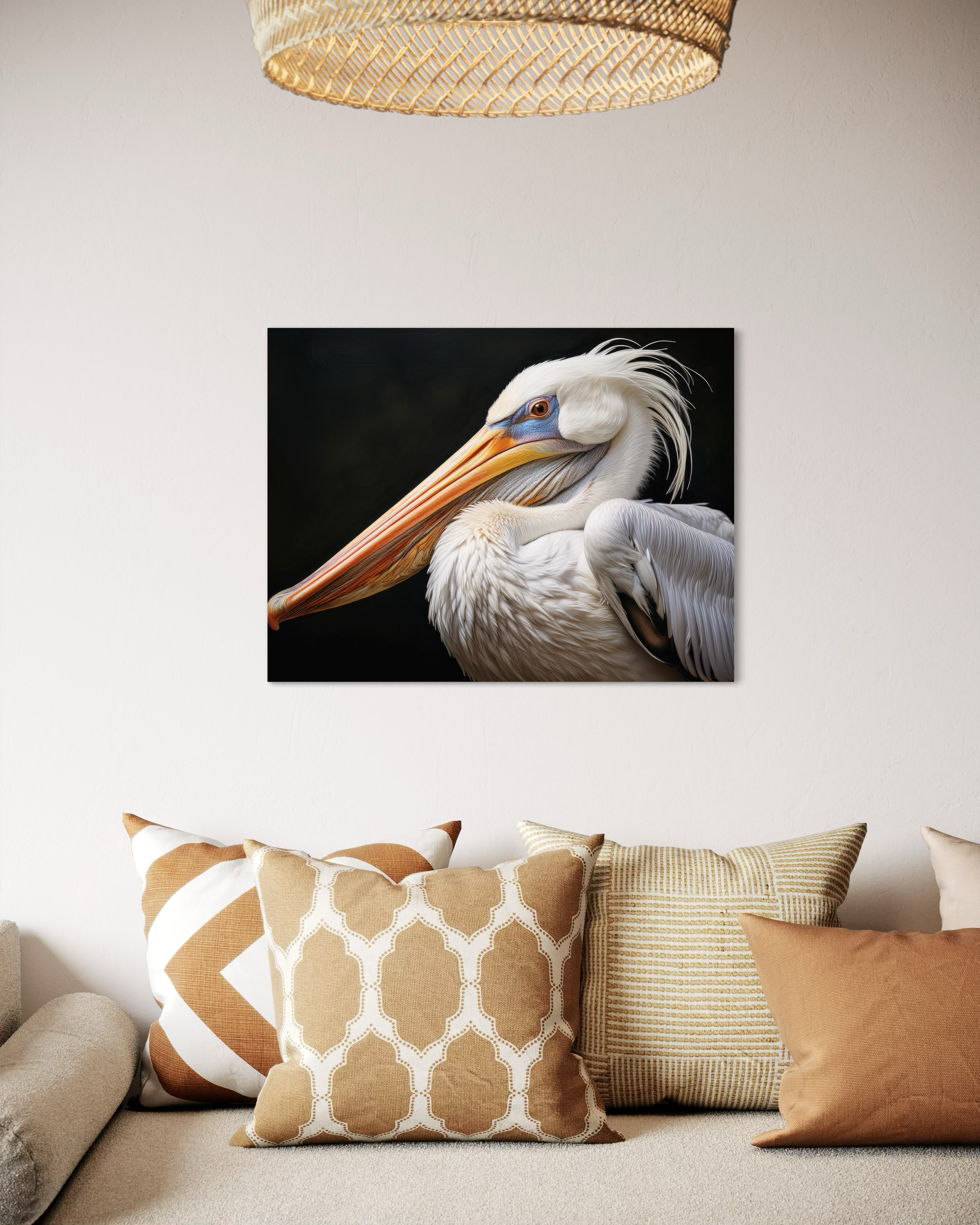 White Pelican Coastal Glass Print by Echoes of the Sea-living room decor