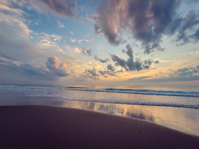 Sunrise on Corolla Beach in soft blues, purples and yellows