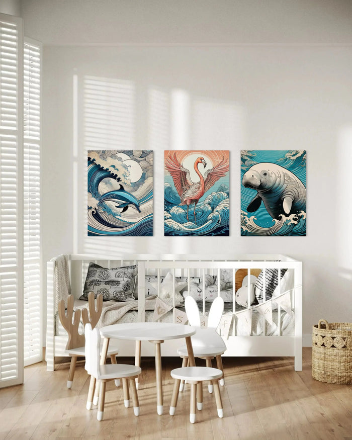 Coastal kids' room decor ideas with Hokusai-Inspired art