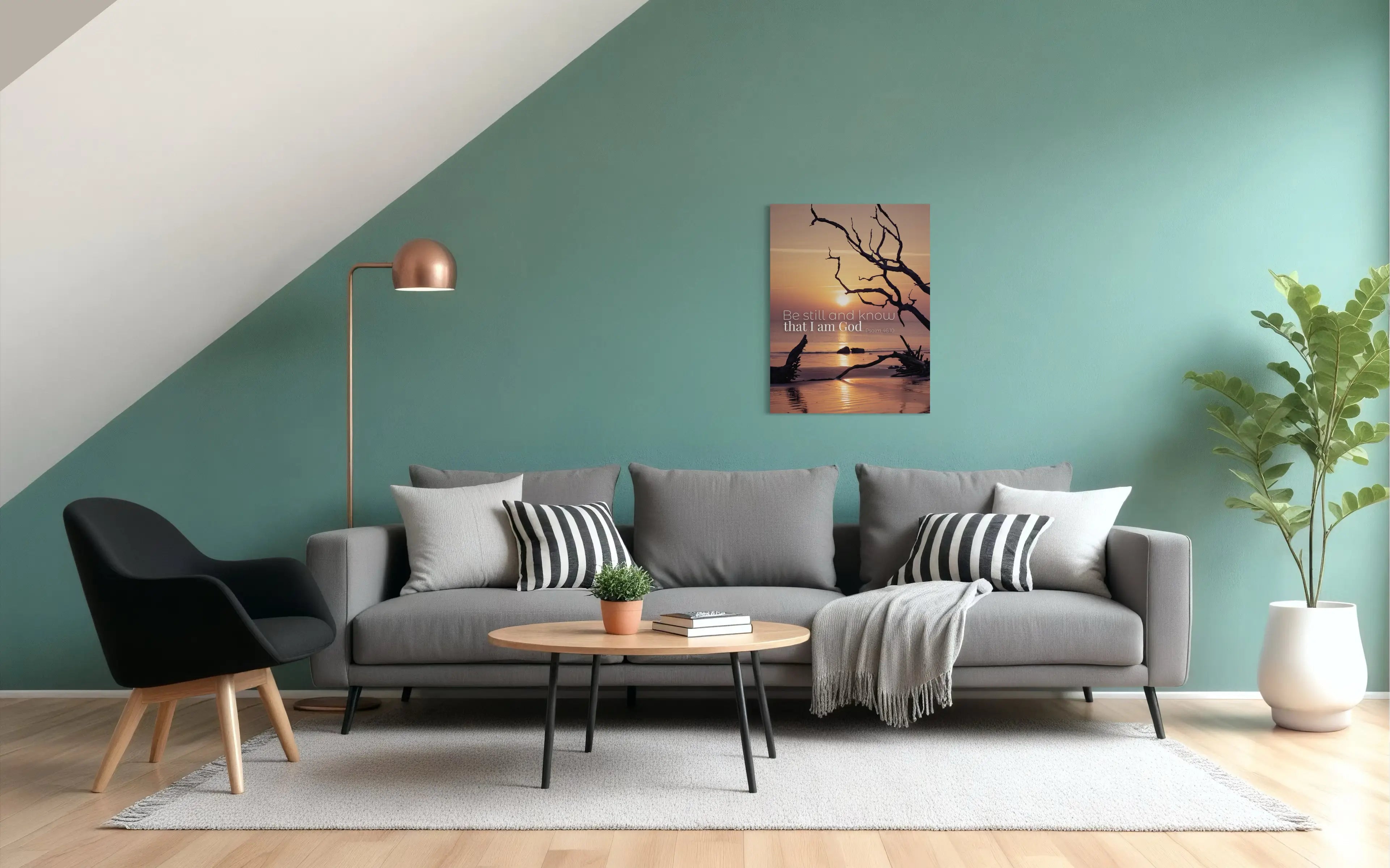 Be Still and Know Psalm 46:10 Christian Coastal Glass Wall Art – Inspirational Scripture Beach Sunset Print, living room