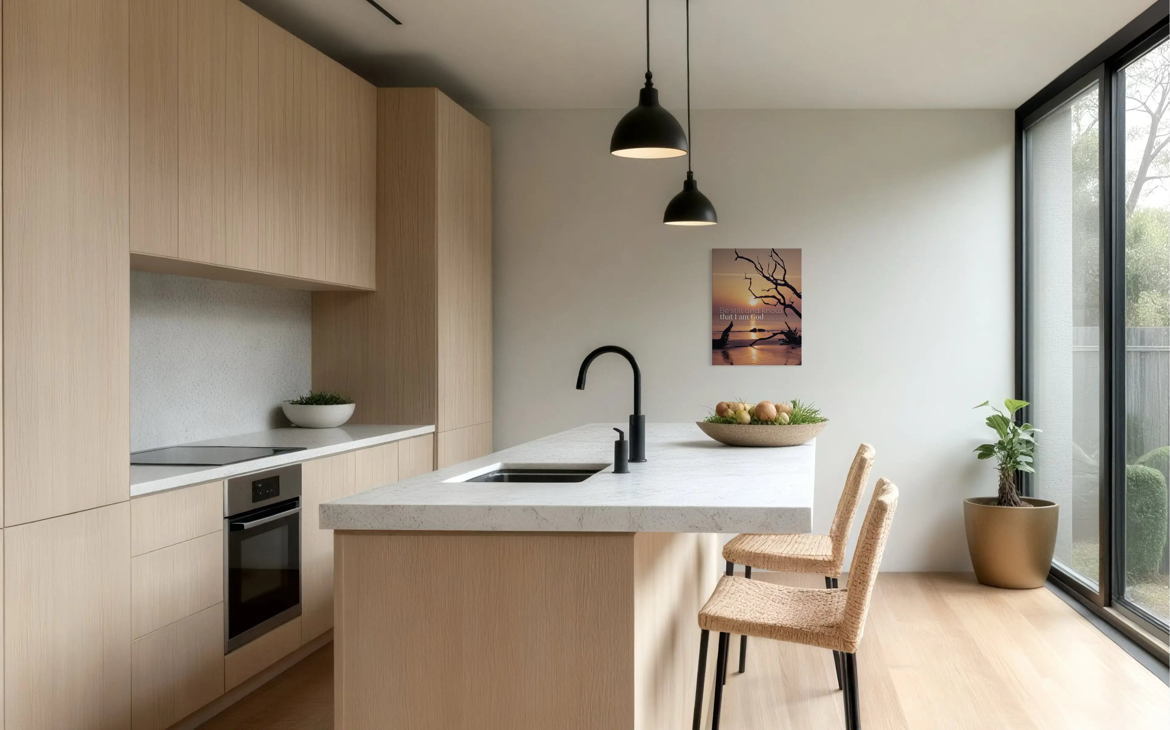 Be Still and Know Psalm 46:10 Christian Coastal Glass Wall Art – Inspirational Scripture Beach Sunset Print, kitchen