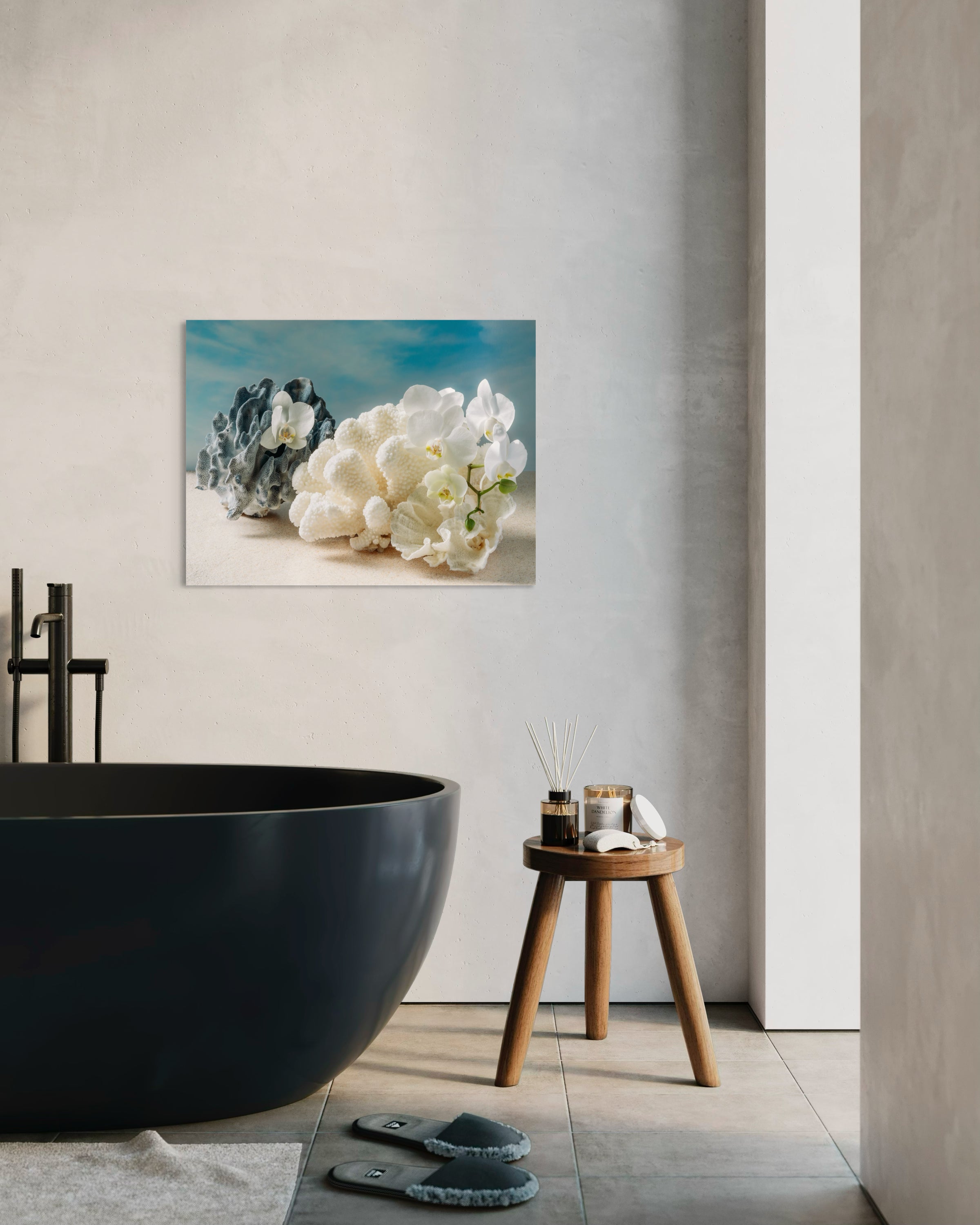 Blue Cauliflower & Lettuce Coral Glass Print - Tropical Art - Shell Prints-bathroom wall decor