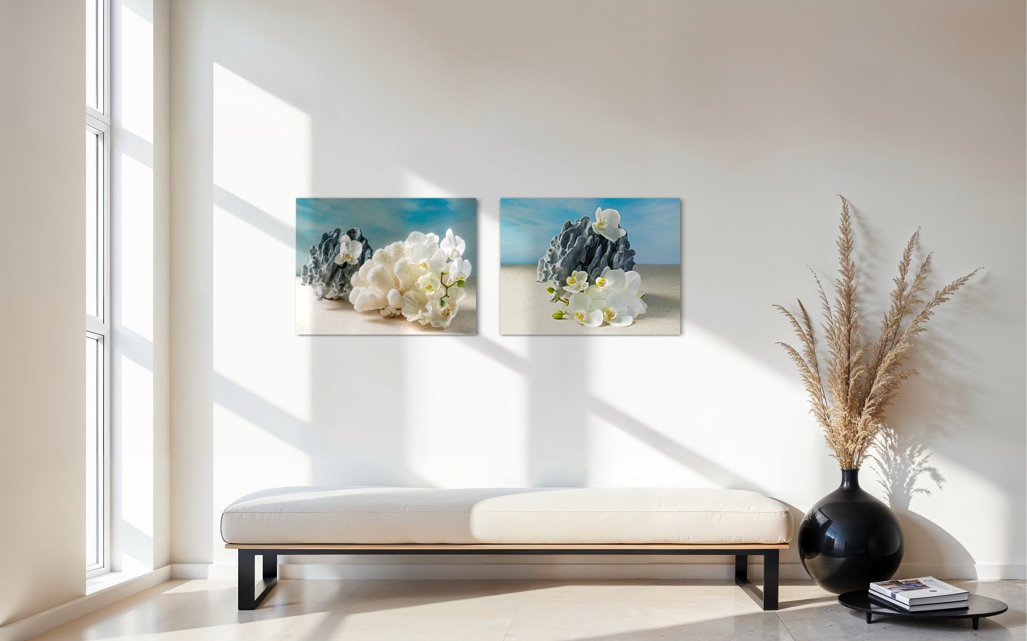 Blue Cauliflower & Lettuce Coral Glass Print - Tropical Art - Echoes wall gallery