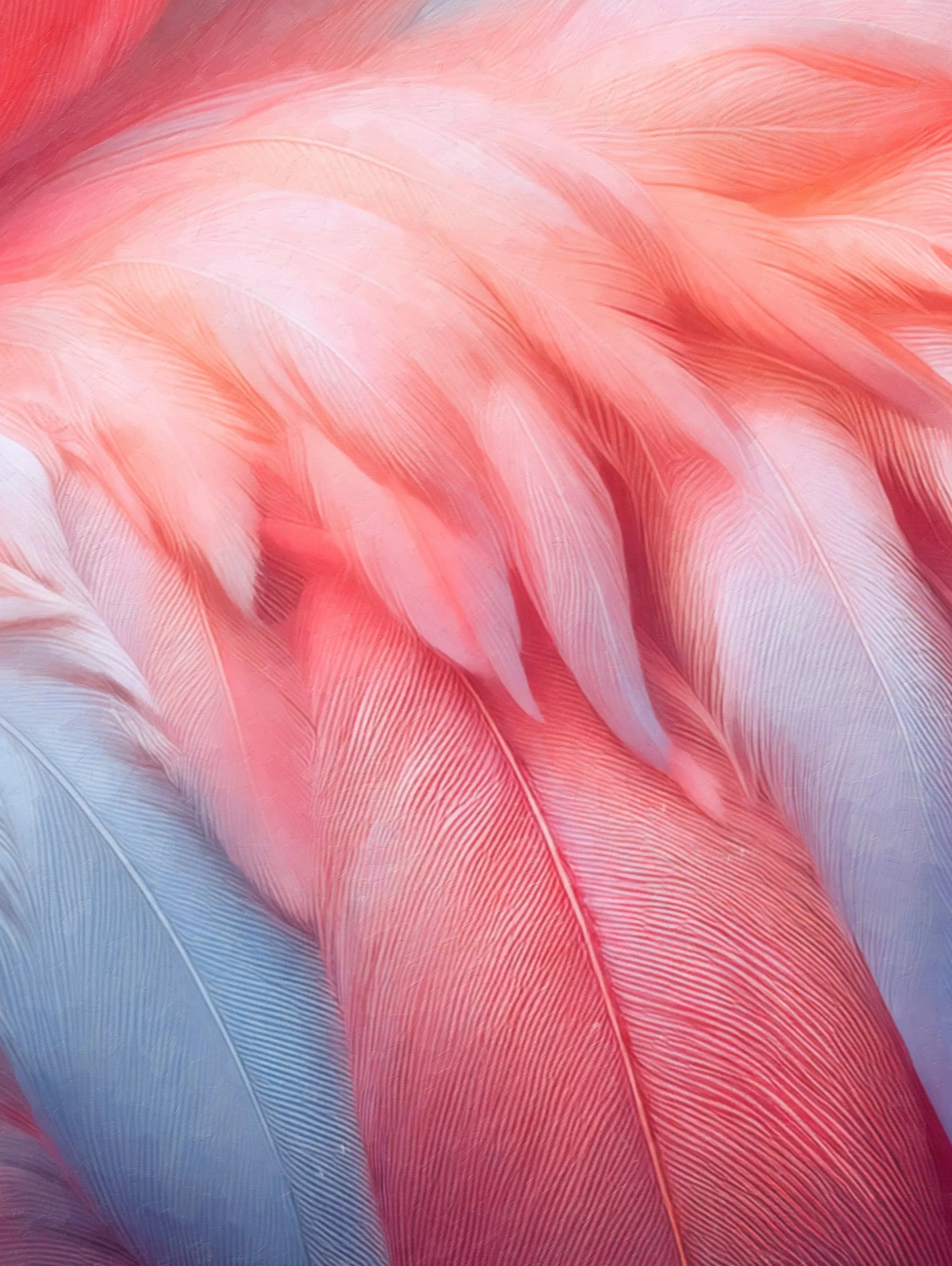 Blush Flamingo Feather Coastal Glass Art – Panel 2, central flamingo feather detail with blush, peach, and pale blue gradients on glass.