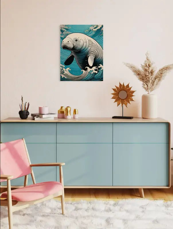Charming Manatee Waves Glass Art - Coastal Prints