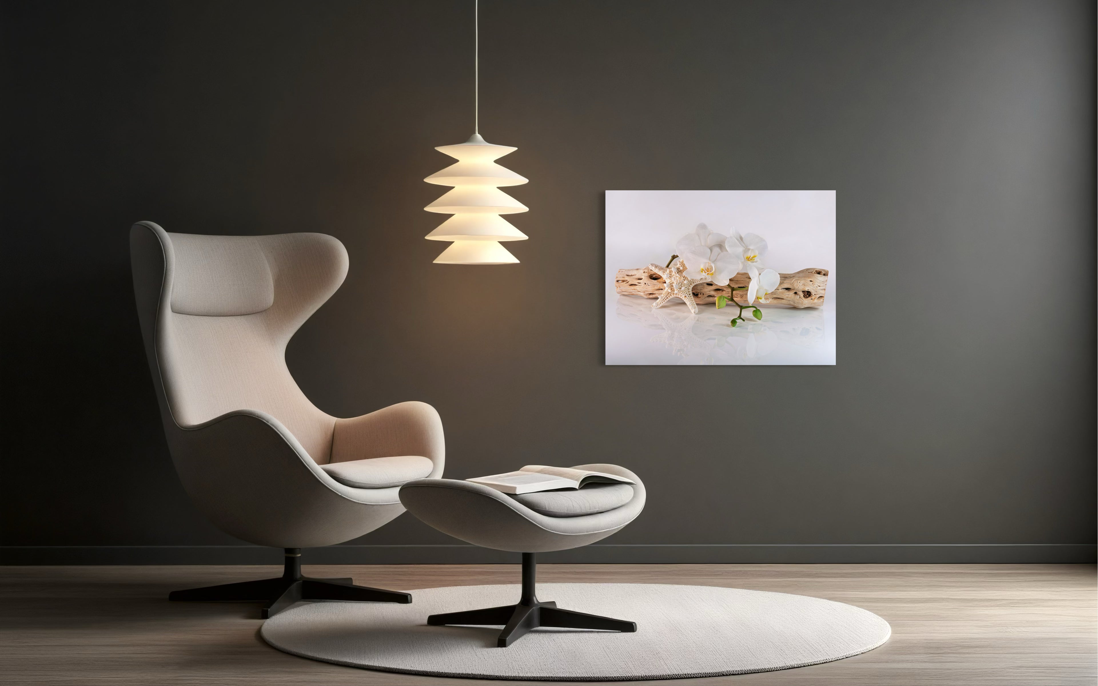 Cholla Driftwood, White Orchids, and Knobby Sea Star Coastal Glass Print by Echoes of the Sea, modern decor