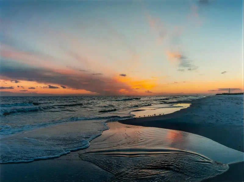Coastal Serenity Beach Sunset Glass Print for Tranquil Spaces - Small 4.8’’ x 6.4’’ - Scene Printed