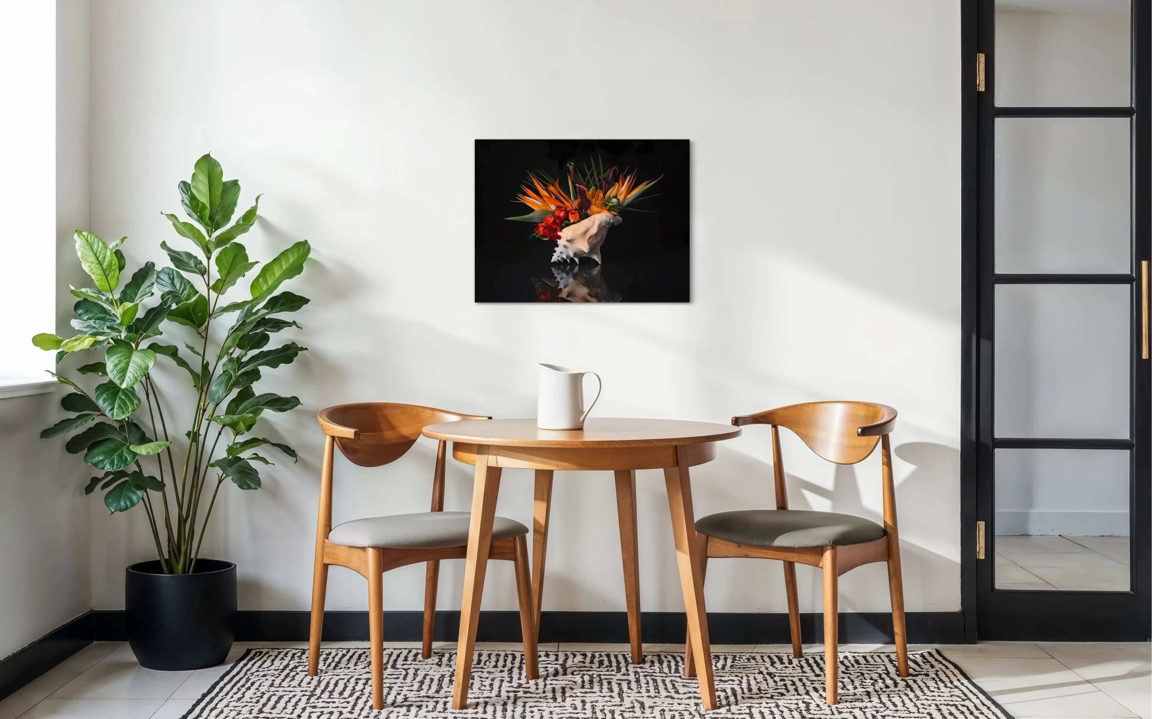 Coastal Glass Art Conch Shell & Birds of Paradise for dining Decor