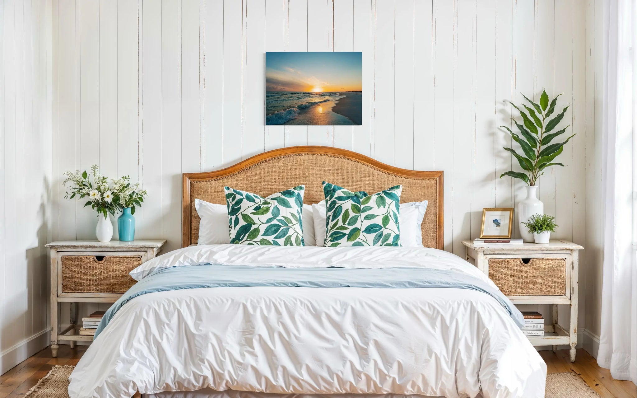 Coastal Sunset on Princess Beach glass print for bedroom ocean wall art