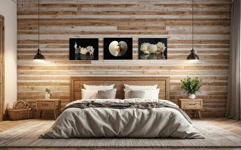 Coastal Treasures Glass Print with marine life on reflective black background, Echoes of the Sea in bedroom wall gallery