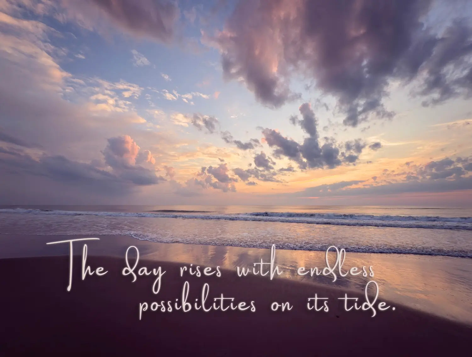 Corolla Sunrise Quote Glass Print – inspirational coastal wall art featuring a pastel sunrise over the ocean with uplifting typography.