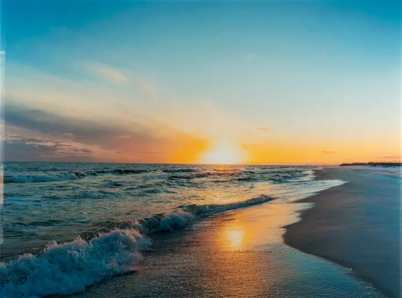 Enchanting Sunset at Princess Beach Glass Artwork - Large 15.6 x 20.8 - Scene Printed