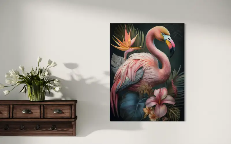 Flamingo with Bird of Paradise Glass Print - Coastal Prints