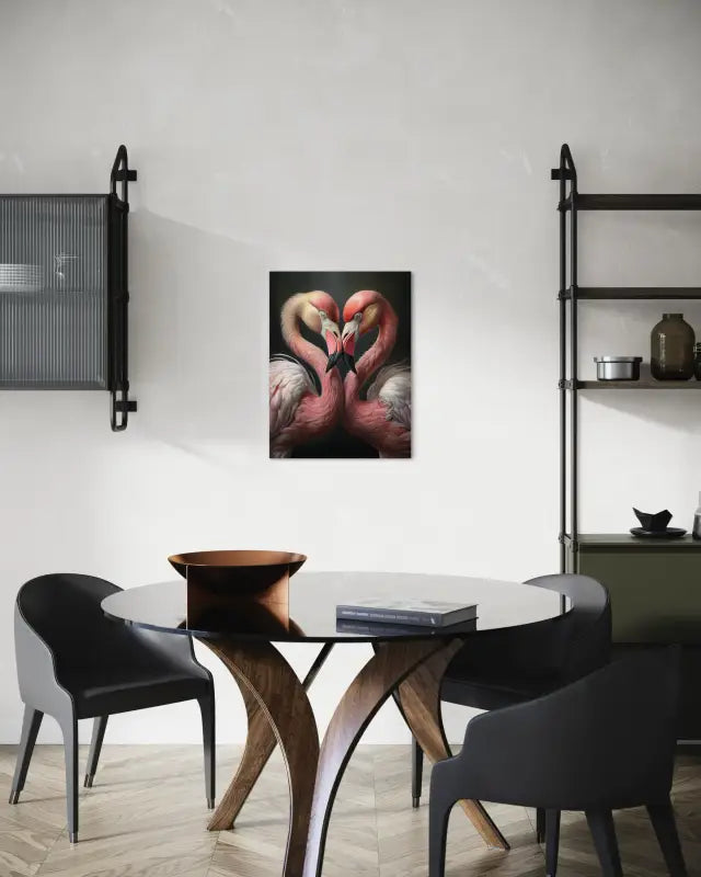 Two flamingos in a heart shape, Echoes of the Sea coastal glass print.-dining room decor