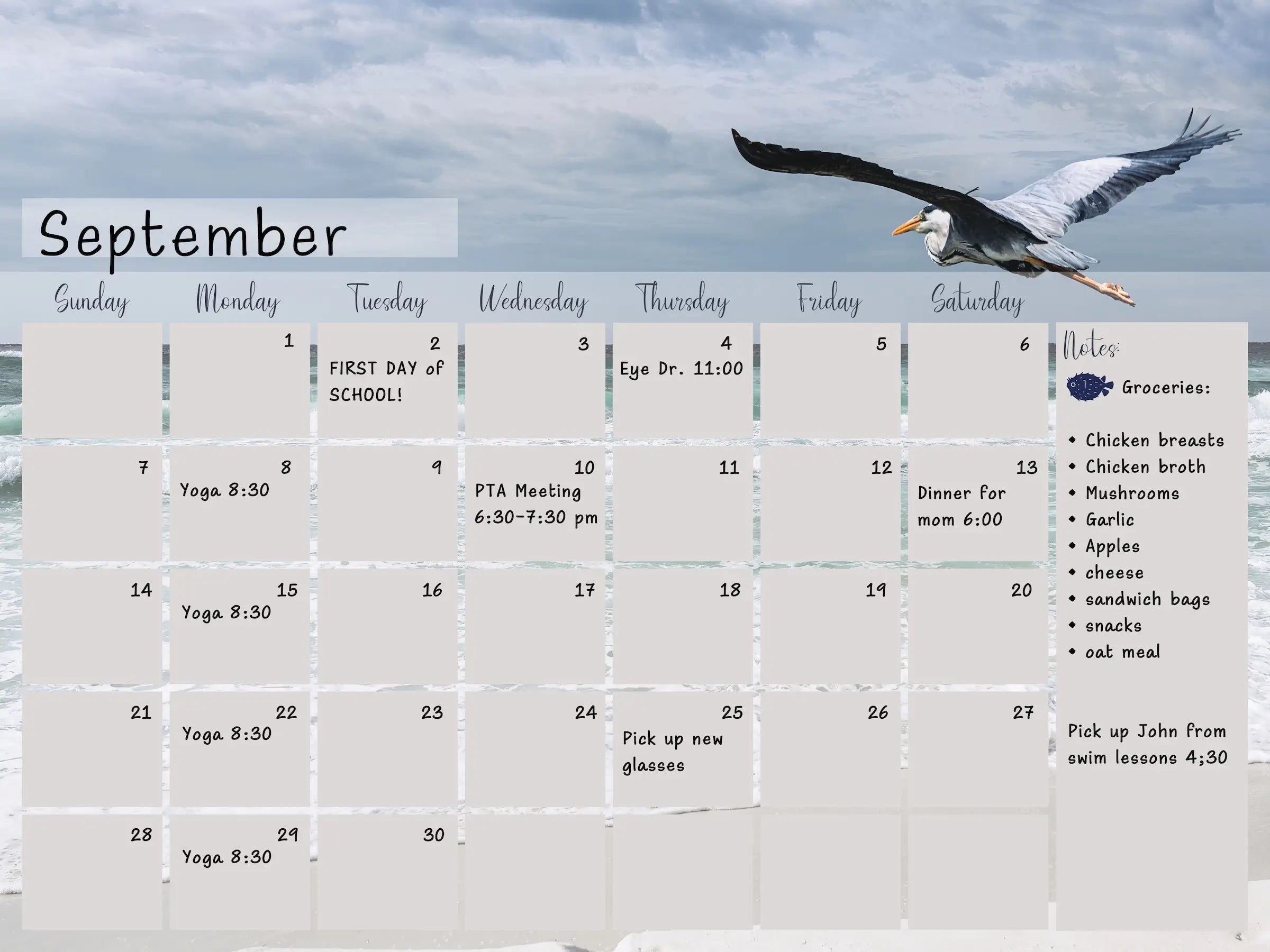 Great Blue Heron Perpetual Glass Calendar