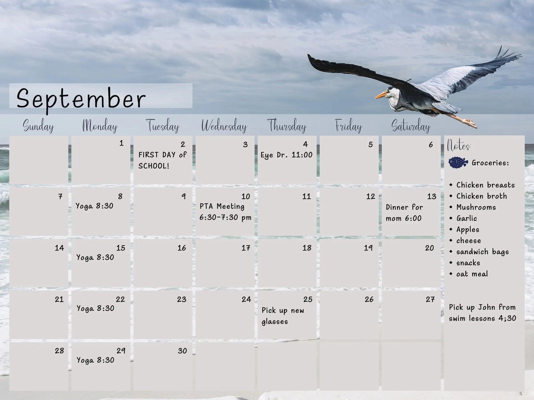 Great Blue Heron Perpetual Glass Calendar