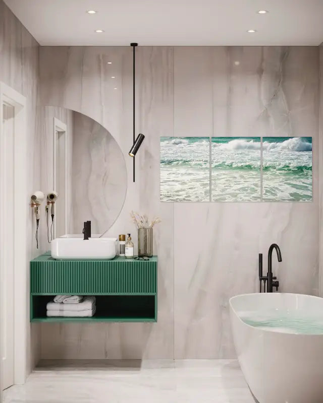 Luxury Gulf Coast waves triptych wall art, coastal decor, eco-friendly, vibrant colors, made in USA- bathroom decor