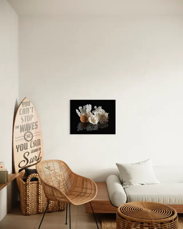 Lettuce coral, sea snail and starfish on black, Echoes of the Sea glass art-wall decor