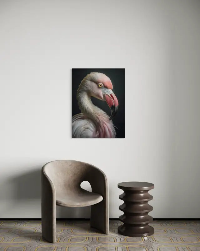 Flamingo portrait in soft pinks, grey background coastal glass art - sitting area